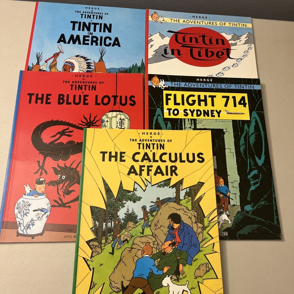 Lot of 5 The Adventures of Tintin by Herge Books the Blue Lotus Tibet Sydney